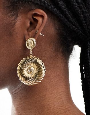 DesignB London swirl texture statement earrings in brushed gold