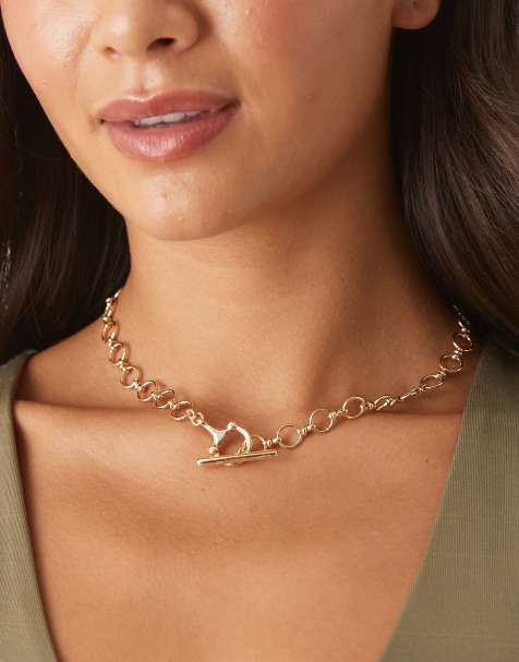 DesignB London t-bar lariat chain necklace in gold - view 1