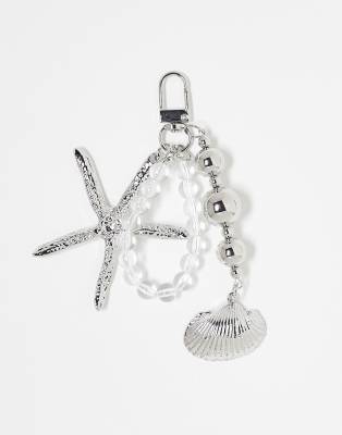 DesignB London - Taschenanhänger mit Seestern, Muschel und Perlen in Silber-Optik