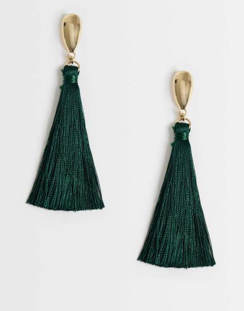DesignB London tassle earrings in dark green - view 1