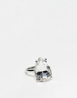 DesignB London teardrop crystal ring in silver - ASOS Price Checker