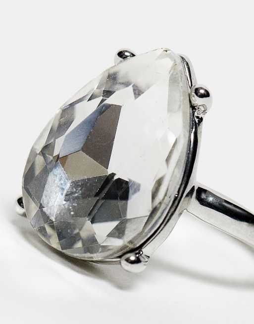 DesignB London teardrop crystal ring in silver