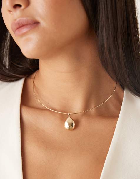 DesignB London teardrop pendant necklace in gold tone - view 1