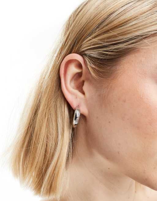 Designb London Textured Chunky Hoop Earrings In Silver Asos 0425