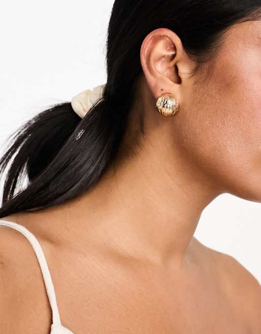 DesignB London textured chunky stud earrings in gold ASOS