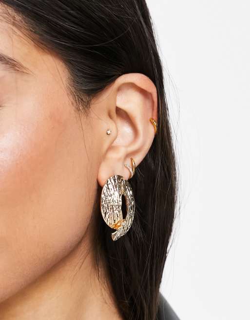 DesignB London textured large stud earrings in gold