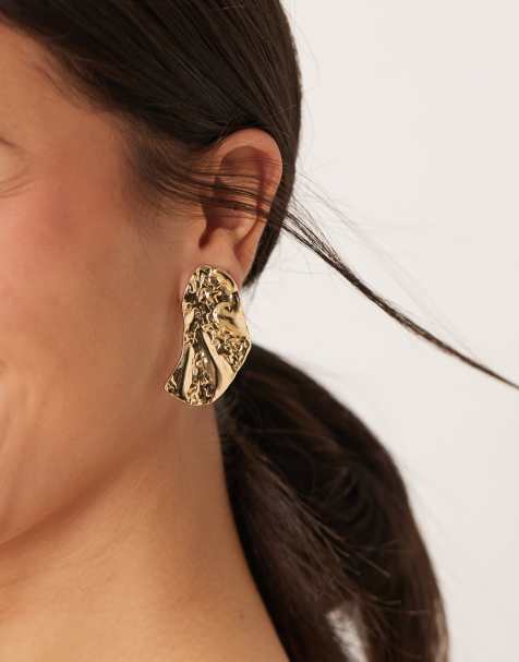 DesignB London textured large stud earrings in gold - view 1