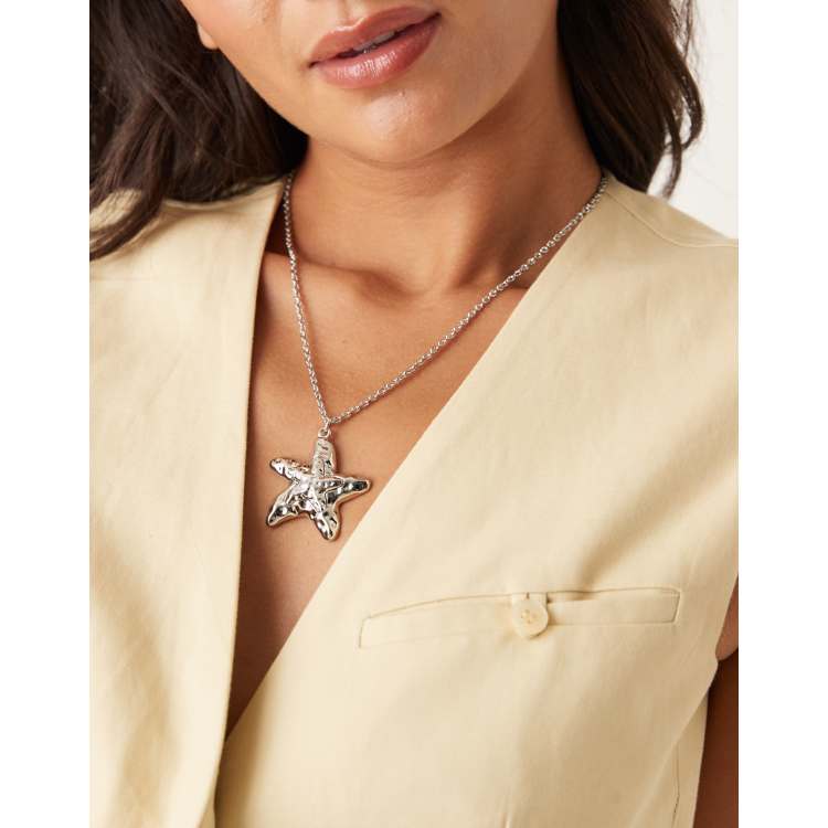 DesignB London textured star necklace in silver | ASOS