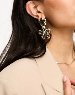 DesignB London textured statement flower drop earrings in gold