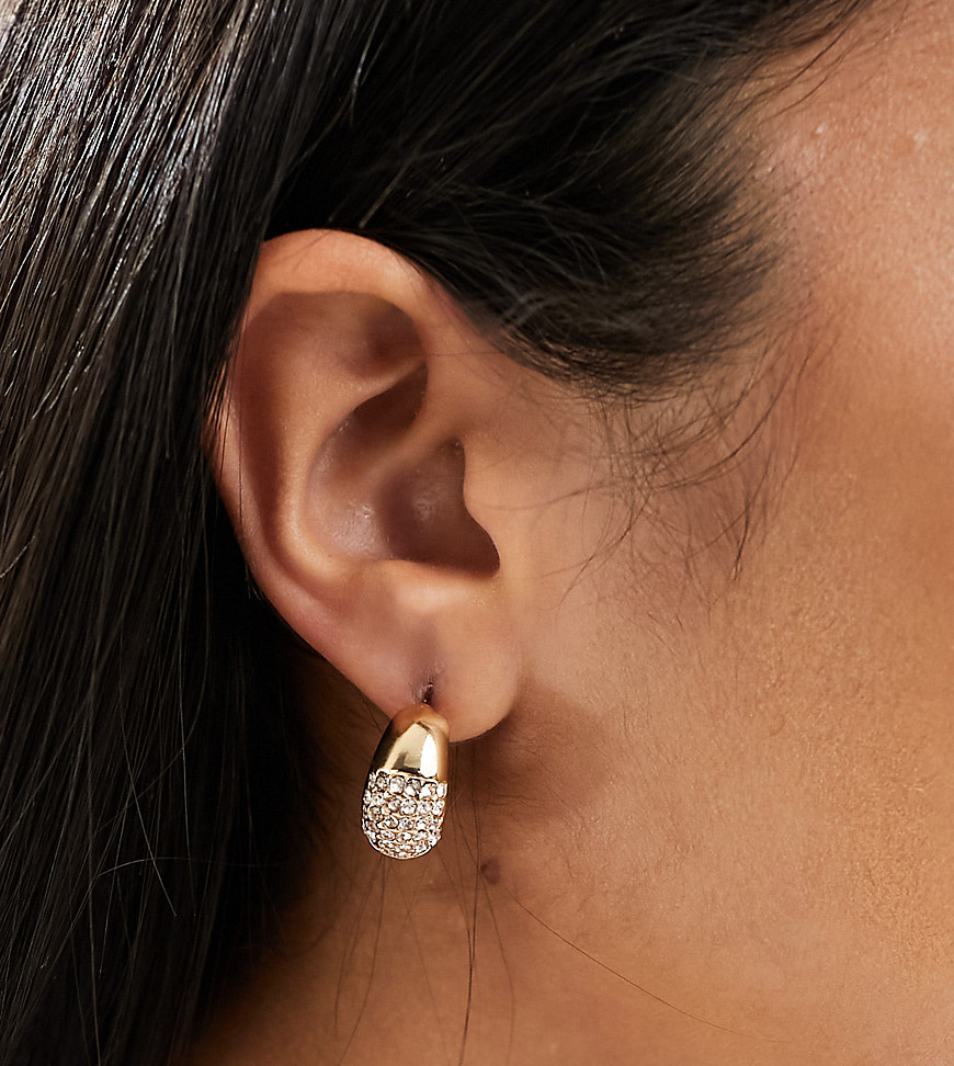 DesignB London thick embellished huggie hoop earrings in gold