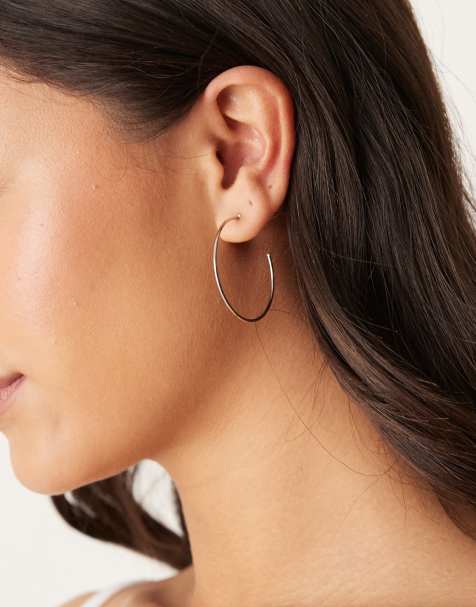DesignB London thin hoop earrings in silver - view 1