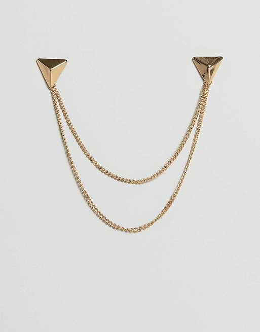 DesignB London triangle collar tips & chain in gold