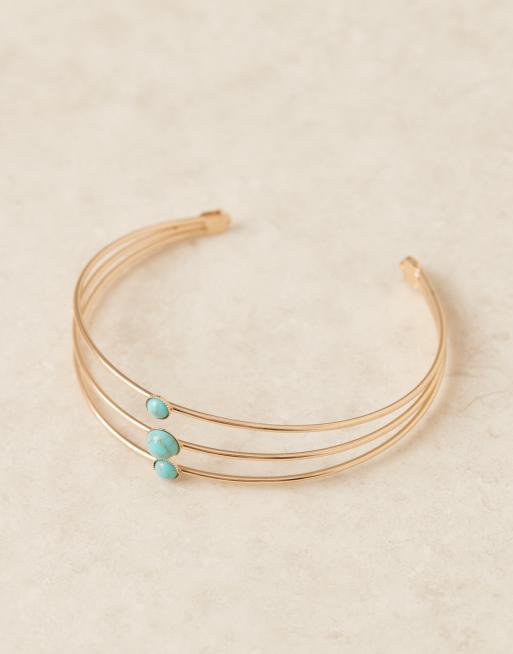 DesignB London triple arm cuff with turquoise stones in gold, 3 of 3