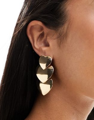 DesignB London triple heart statement earrings in gold - ASOS Price Checker