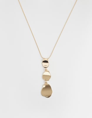 Designb London Triple Pendant Chain Necklace In Gold