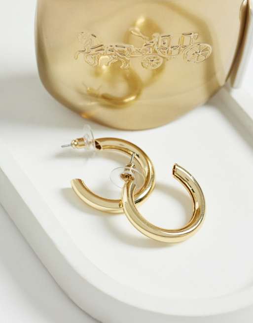 DesignB London tube hoop earrings in gold, 2 of 4