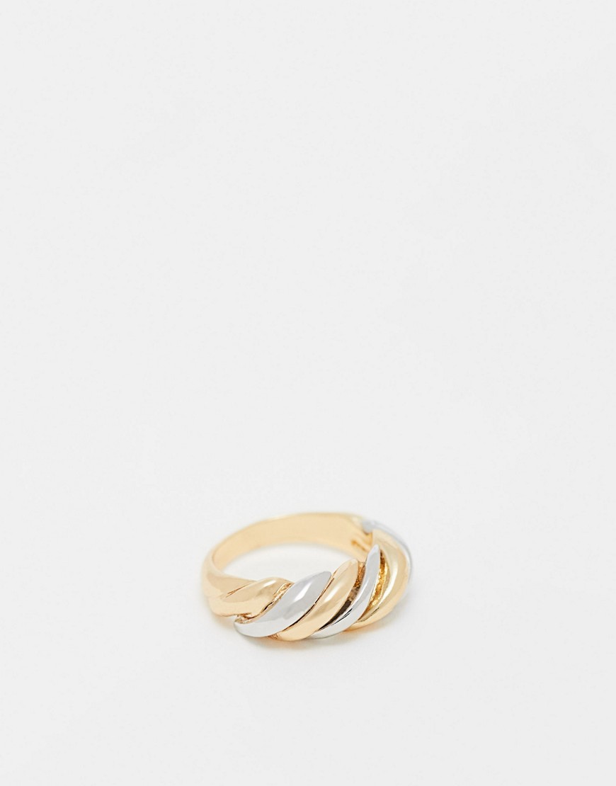 DesignB London twist mixed metal ring in silver and gold-Multi