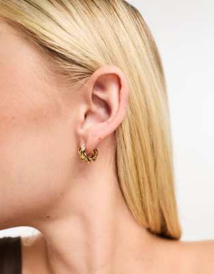 DesignB London twisted huggie hoop earrings in gold