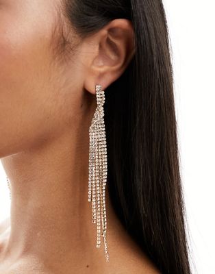 DesignB London twisted waterfall embellished earrings in gold