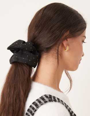 DesignB London - Übergroßer Scrunchie-Haargummi in Schwarz mit Glitzerdetail