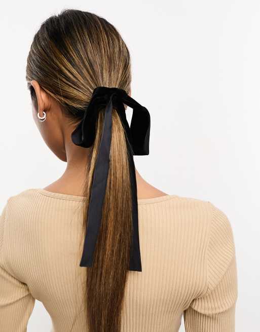 DesignB London velvet bow hair tie in black, 2 of 4