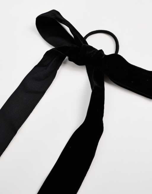 DesignB London velvet bow hair tie in black, 3 of 4