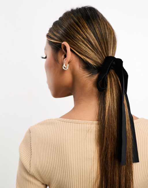 DesignB London velvet bow hair tie in black, 4 of 4