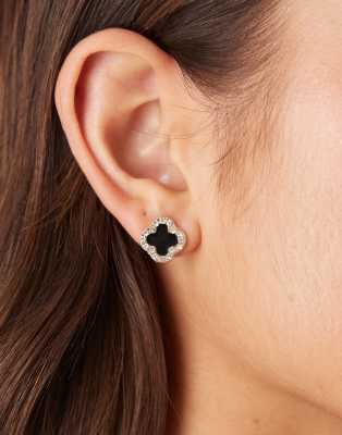 DesignB London - Verzierte Kleeblatt-Ohrringe in Schwarz