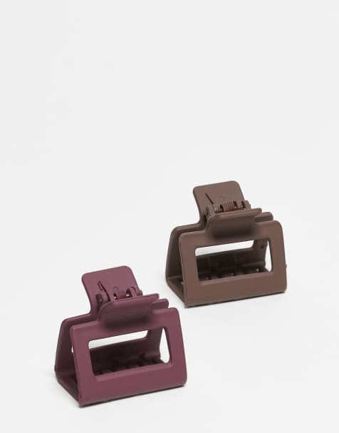 DesignB London – Vinröd och brun, liten hårklämma, 2-pack - view 1