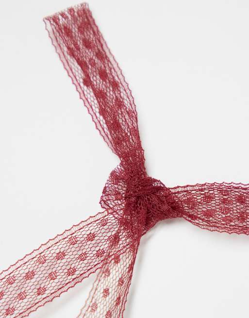 DesignB London – Vinröda hårrosetter med broderier, 2-pack  , 2 av 4
