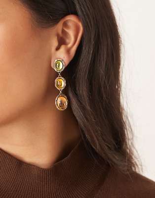 DesignB London - Vintage-Hängeohrringe mit Schmucksteinen in herbstlichen Tönen-Goldfarben