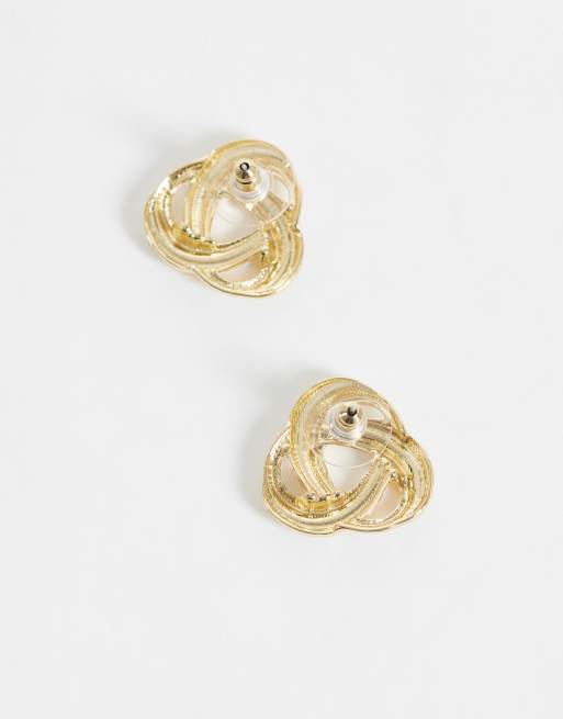 DesignB London vintage inspired knot earrings in gold, 4 of 4