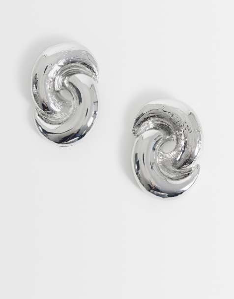 DesignB London vintage inspired knot stud earrings in silver - view 1