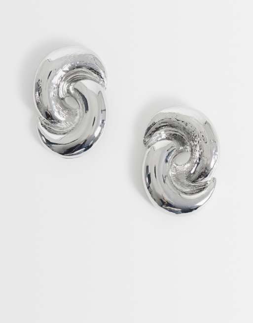 DesignB London vintage inspired knot stud earrings in silver