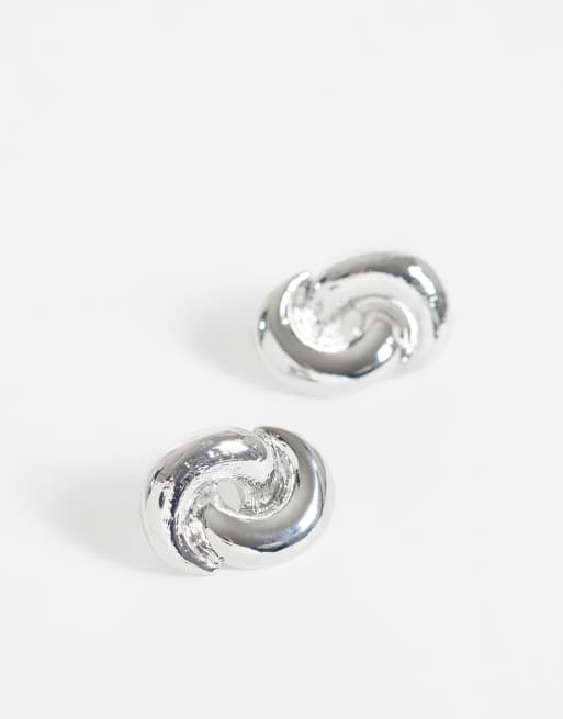 DesignB London vintage inspired knot stud earrings in silver, 3 of 4