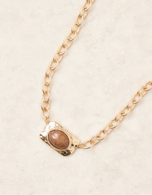 Designb London Vintage Stone Choker Chain Necklace In Gold