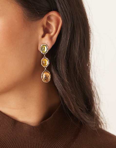 DesignB London vintage stone drop earrings in autumnal hues - view 1