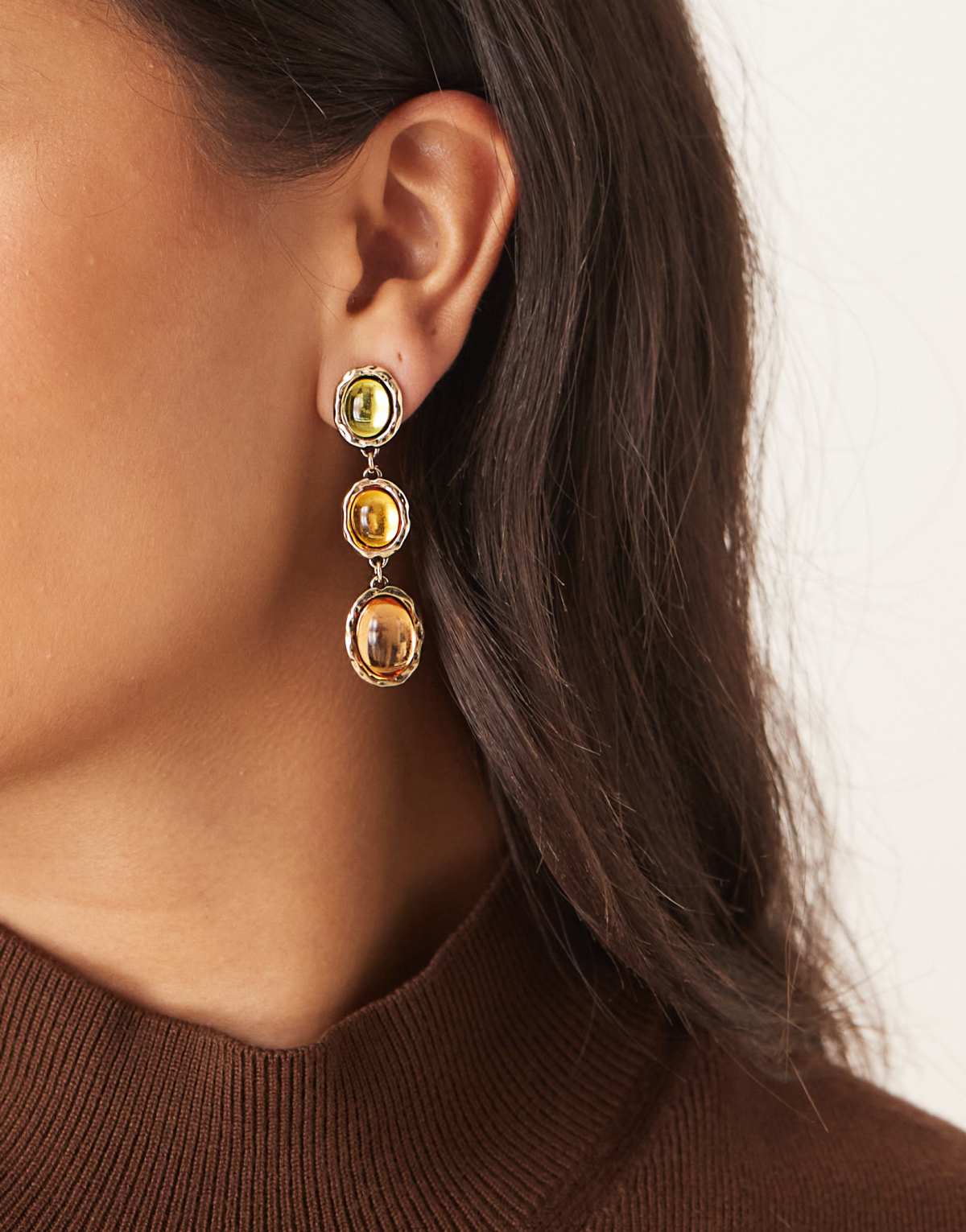 DesignB London vintage stone drop earrings in autumnal hues