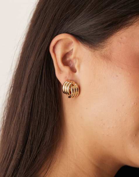 DesignB London vintage style stud earrings in gold - view 1