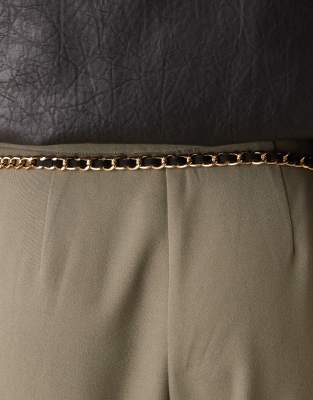 Designb London Vintage Style Velvet Chain Belt In Gold