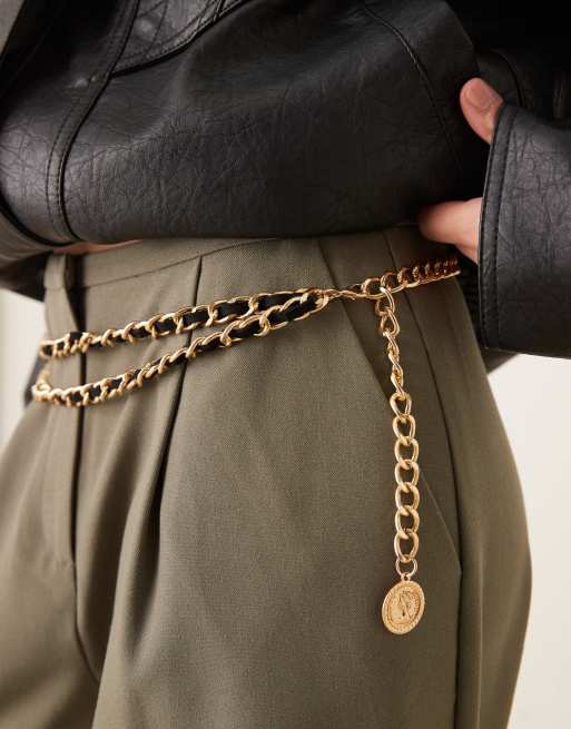DesignB London vintage style velvet chain belt in black and gold, 3 of 3