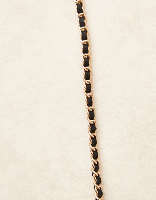DesignB London vintage style velvet chocker necklace in black and gold, 2 of 3