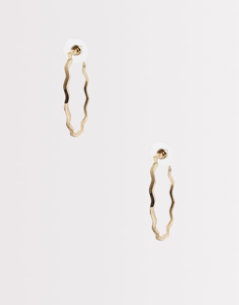 DesignB London wave hoop earrings in gold - view 1