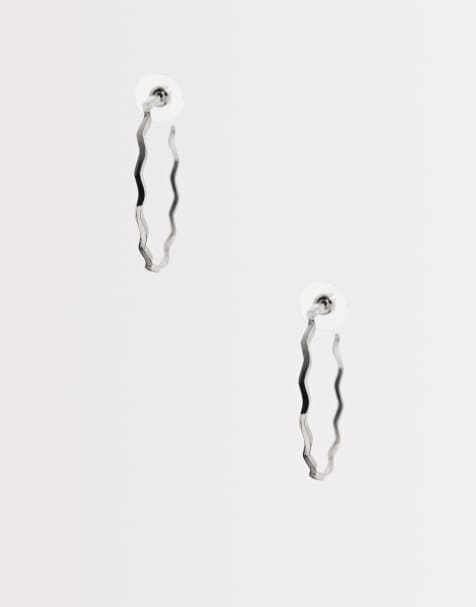 DesignB London wave hoop earrings in silver - view 1
