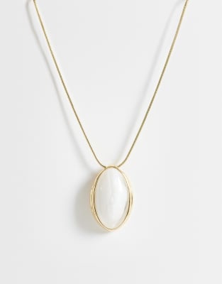 Designb London White Resin Pendant Necklace In Gold