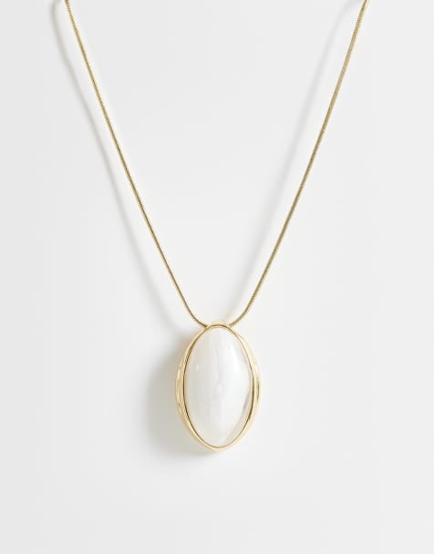 DesignB London white resin pendant necklace in gold - view 1