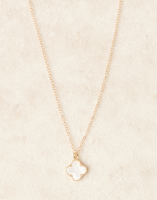 Designb London White Stone Clover Pendant Necklace