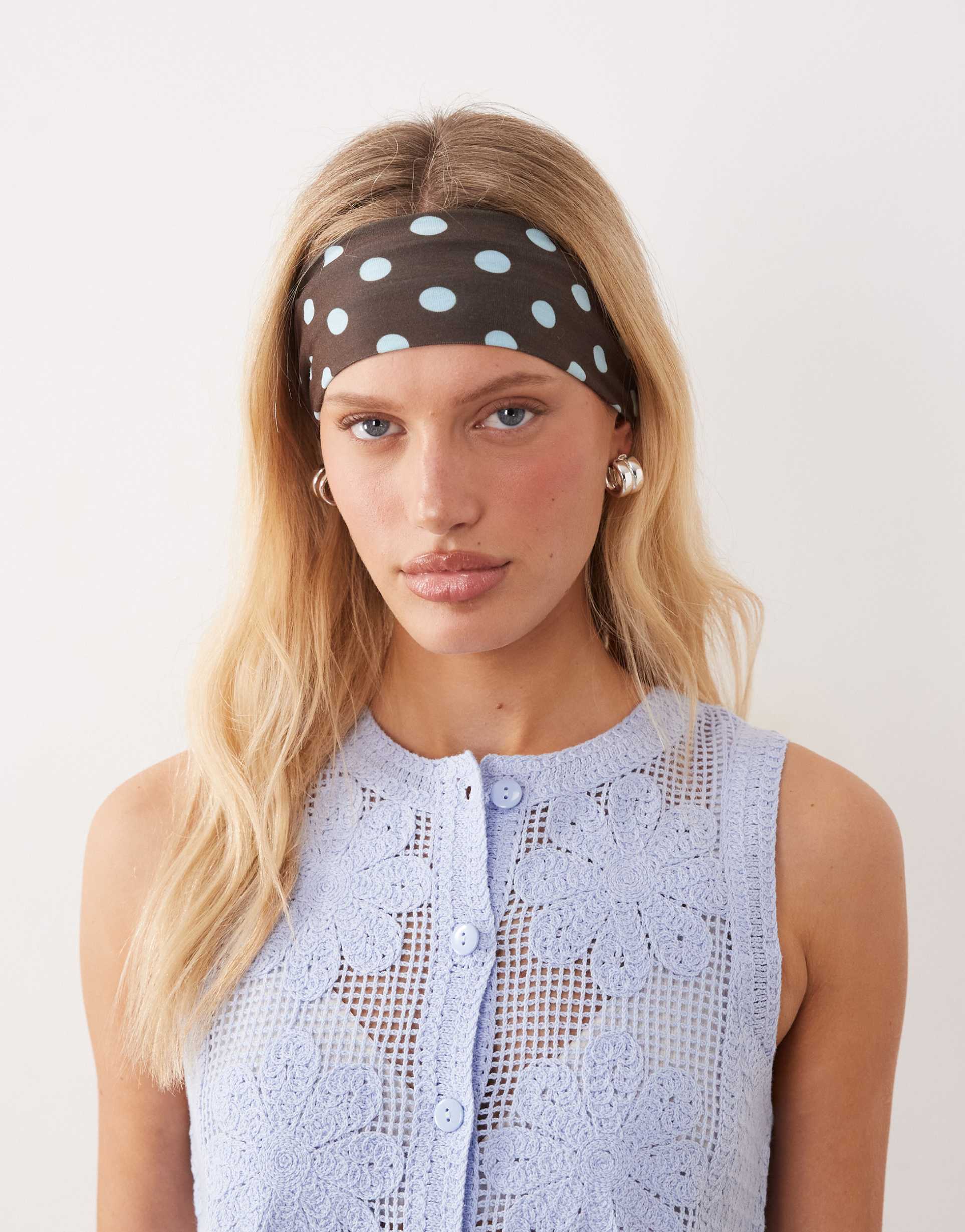 designb london wide jersey headband in brown and blue