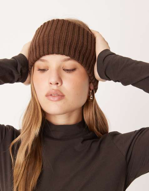 DesignB London wide ribbed headband in chocolate brown - view 1