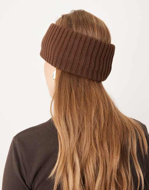 DesignB London wide ribbed headband in chocolate brown, 3 of 3